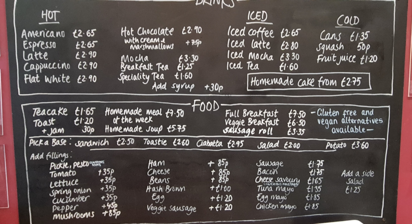 Old Chapel Cafe Menu